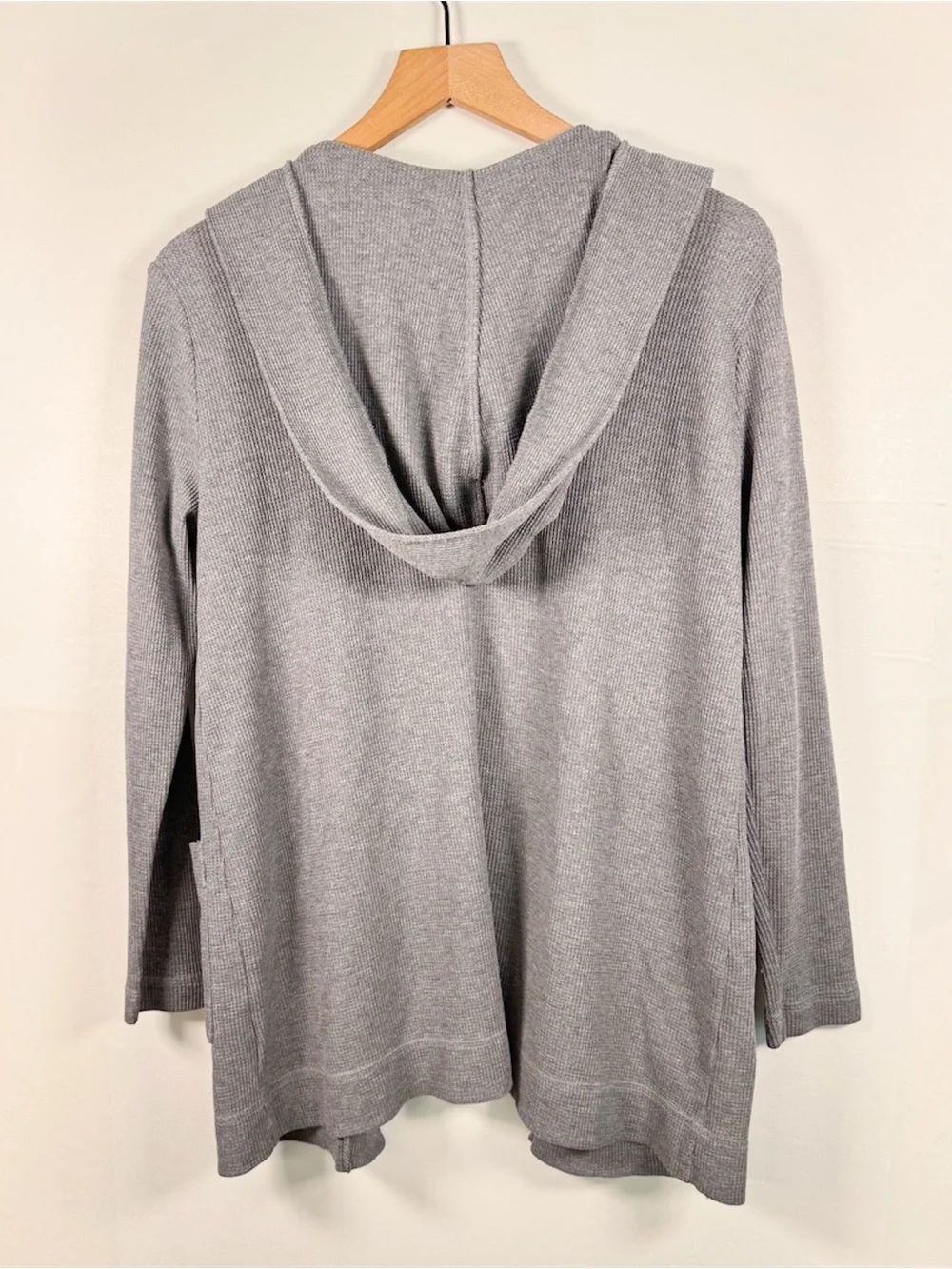 SPLENDID Northside Waffleknit Open Front Gray Pocket Hooded Cardigan Sz M